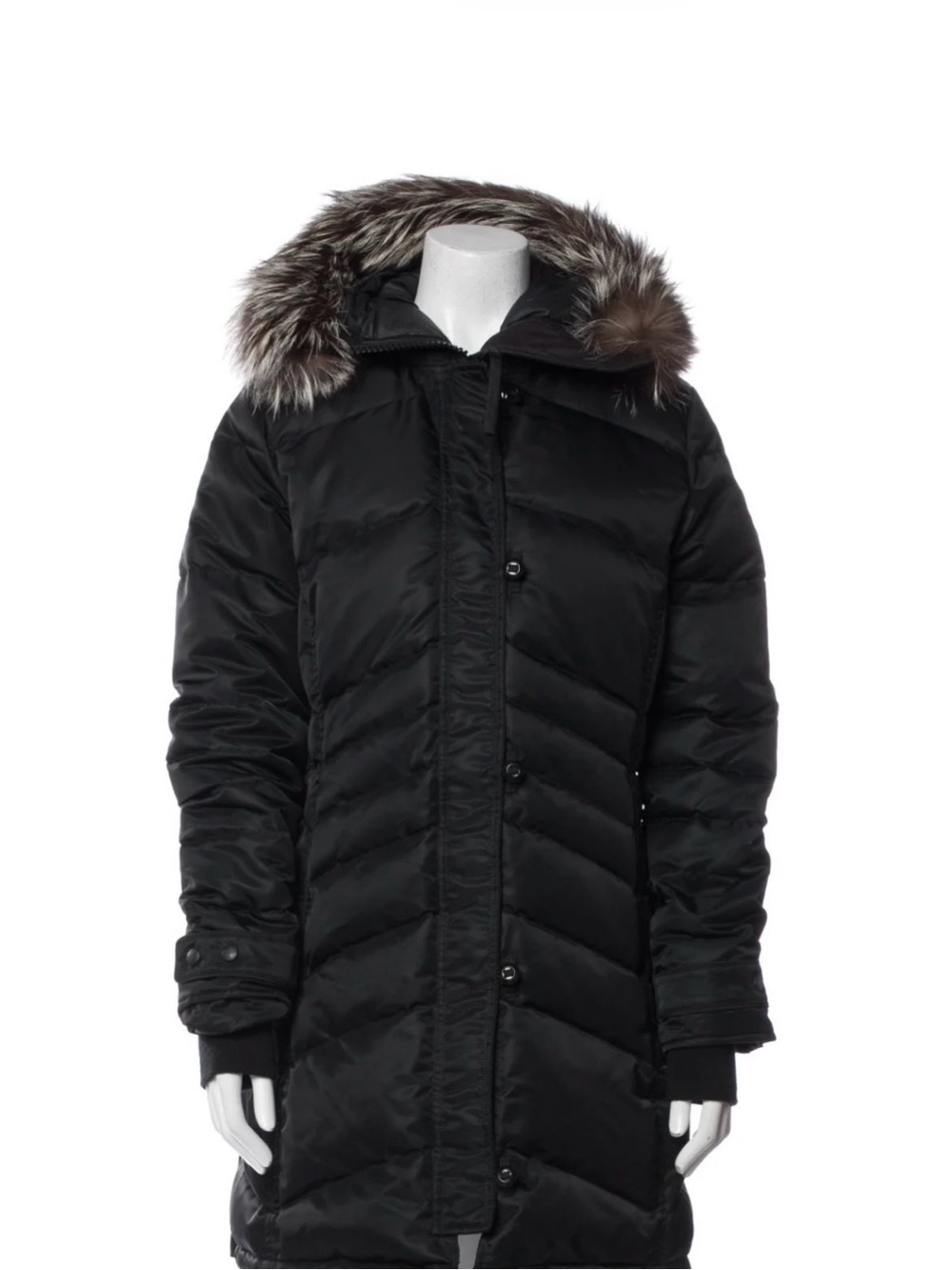 Canada Goose Black Quilted Long Puffer Coat with Fur-Trim Hood